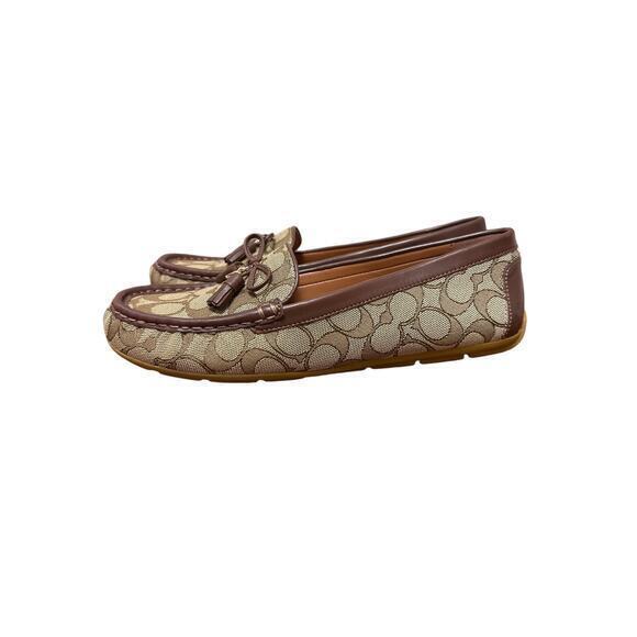 COACH Women’s Moira Loafer in Signature Jacquard Khaki/ Saddle Brown Size 10 - Picture 4 of 8